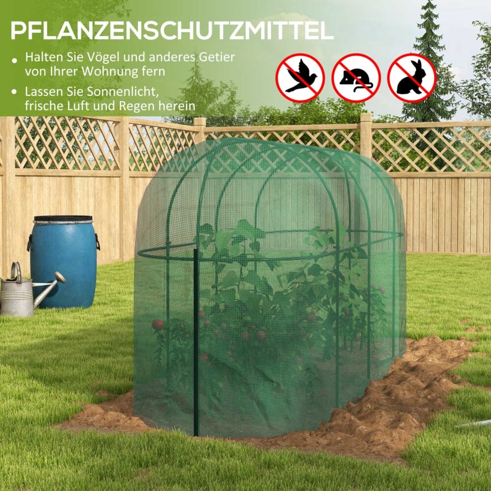 Pflanzenschutzzelt 3x1 m, winddicht mit Insektenschutznetz, Farbe Grün.