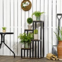 Pflanzenständer mit 4 Ebenen für Balkon & Garten, Farbe Braun.