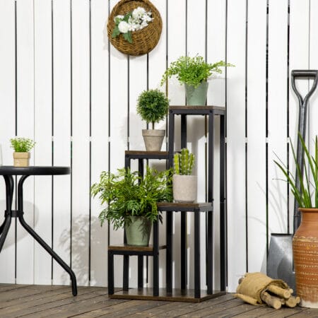 Pflanzenständer mit 4 Ebenen für Balkon & Garten, Farbe Braun.