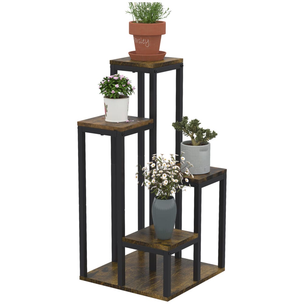 Pflanzenständer mit 4 Ebenen für Balkon & Garten, Farbe Braun.