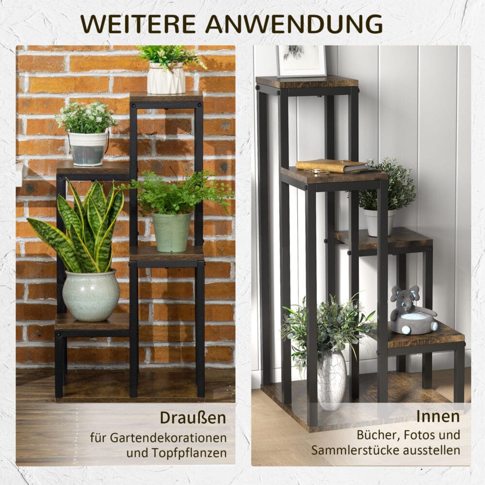 Pflanzenständer mit 4 Ebenen für Balkon & Garten, Farbe Braun.
