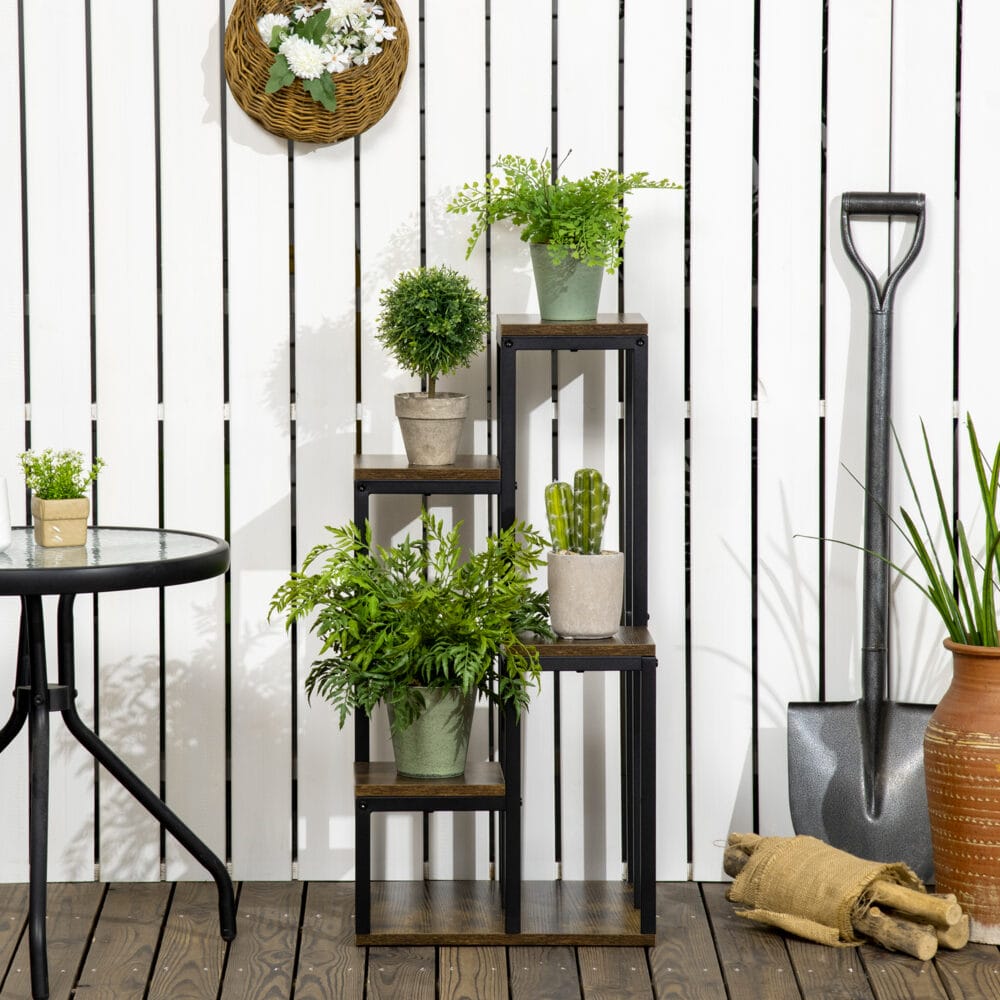 Pflanzenständer mit 4 Ebenen für Balkon & Garten, Farbe Braun.