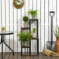 Pflanzenständer mit 4 Ebenen für Balkon & Garten, Farbe Braun.