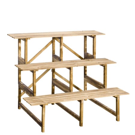 Pflanzentreppe aus Tannenholz mit 3 Stufen, Maße 100x80x78 cm.