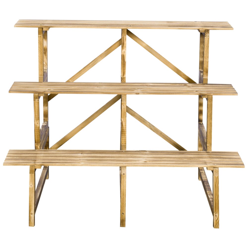 Pflanzentreppe aus Tannenholz mit 3 Stufen, Maße 100x80x78 cm.