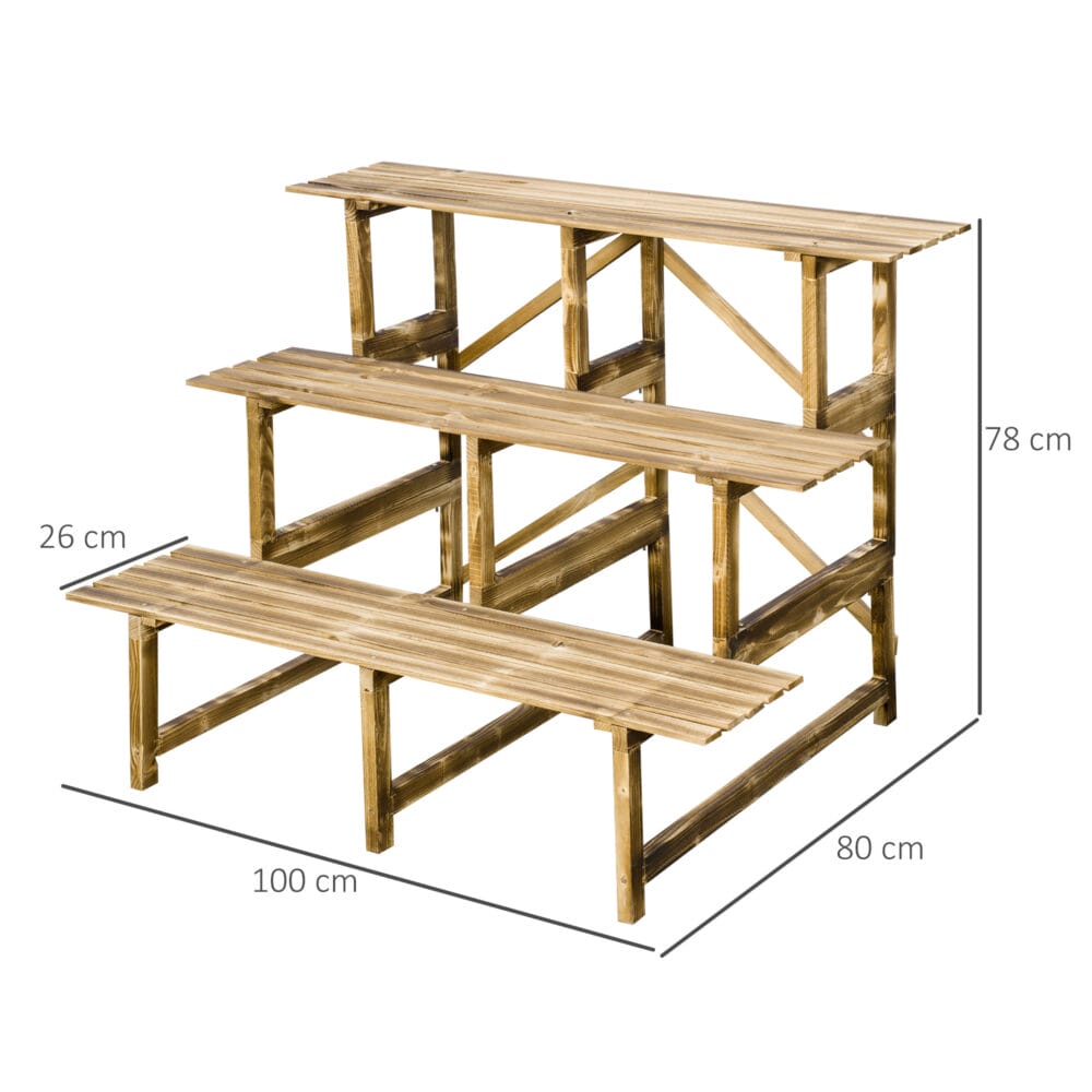 Pflanzentreppe aus Tannenholz mit 3 Stufen, Maße 100x80x78 cm.