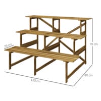 Pflanzentreppe aus Tannenholz mit 3 Stufen, Maße 120x80x78 cm.