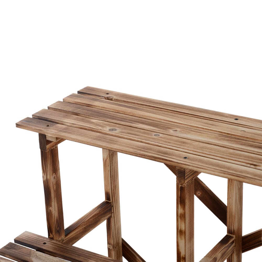 Pflanzentreppe aus Tannenholz mit 3 Stufen, Maße 80x80x78 cm.
