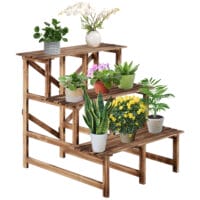 Pflanzentreppe aus Tannenholz mit 3 Stufen, Maße 80x80x78 cm.