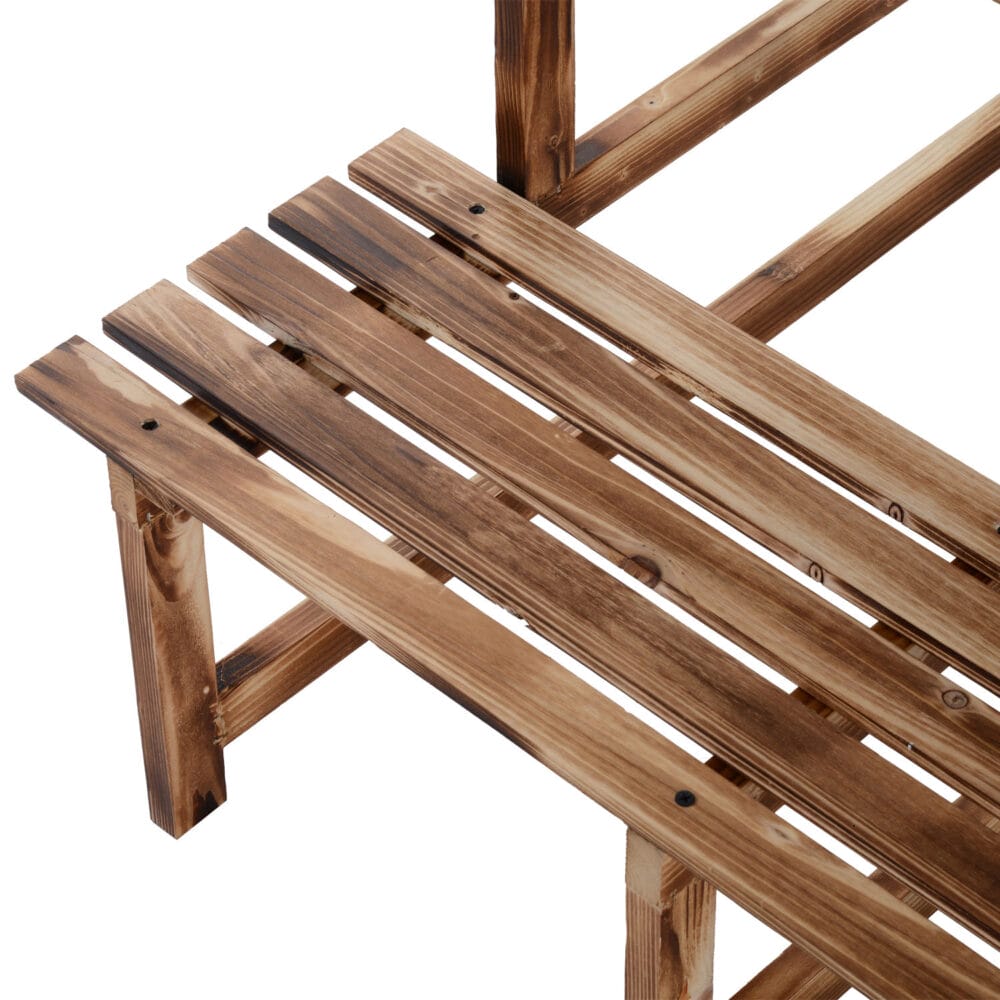 Pflanzentreppe aus Tannenholz mit 3 Stufen, Maße 80x80x78 cm.