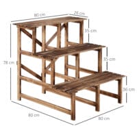 Pflanzentreppe aus Tannenholz mit 3 Stufen, Maße 80x80x78 cm.
