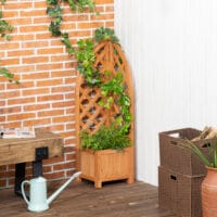 Pflanzkasten mit Rankhilfe für Garten und Terrasse, Farbe Braun.
