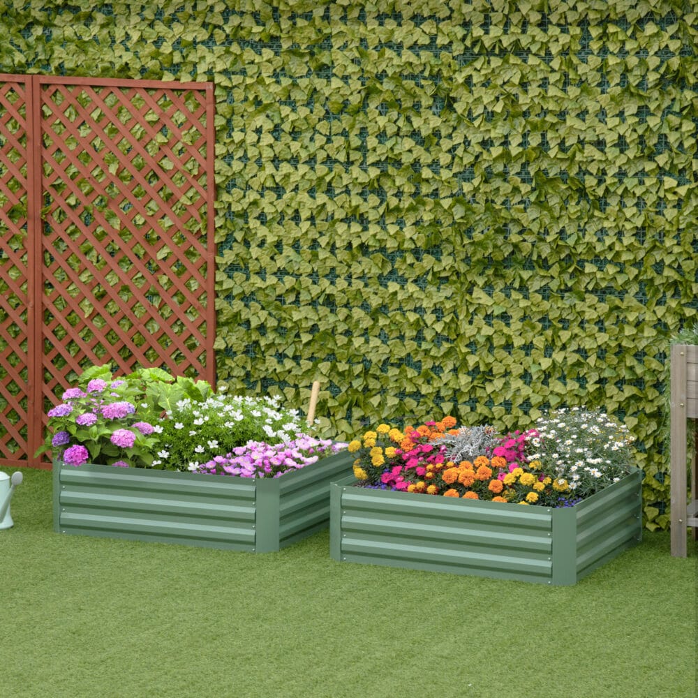 Pflanzkasten aus verzinktem Stahl, robust für den Garten, Farbe Grün.