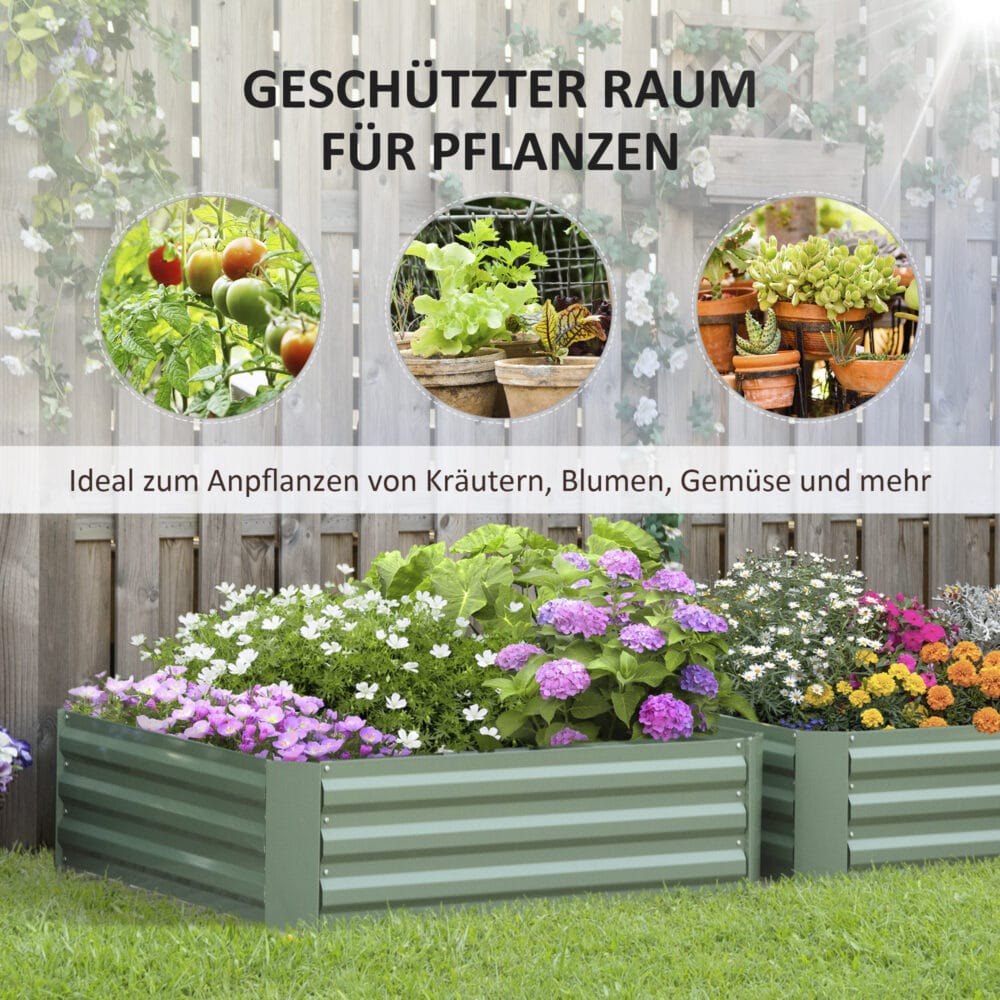 Pflanzkasten aus verzinktem Stahl, robust für den Garten, Farbe Grün.
