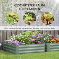 Pflanzkasten aus verzinktem Stahl, robust für den Garten, Farbe Grün.