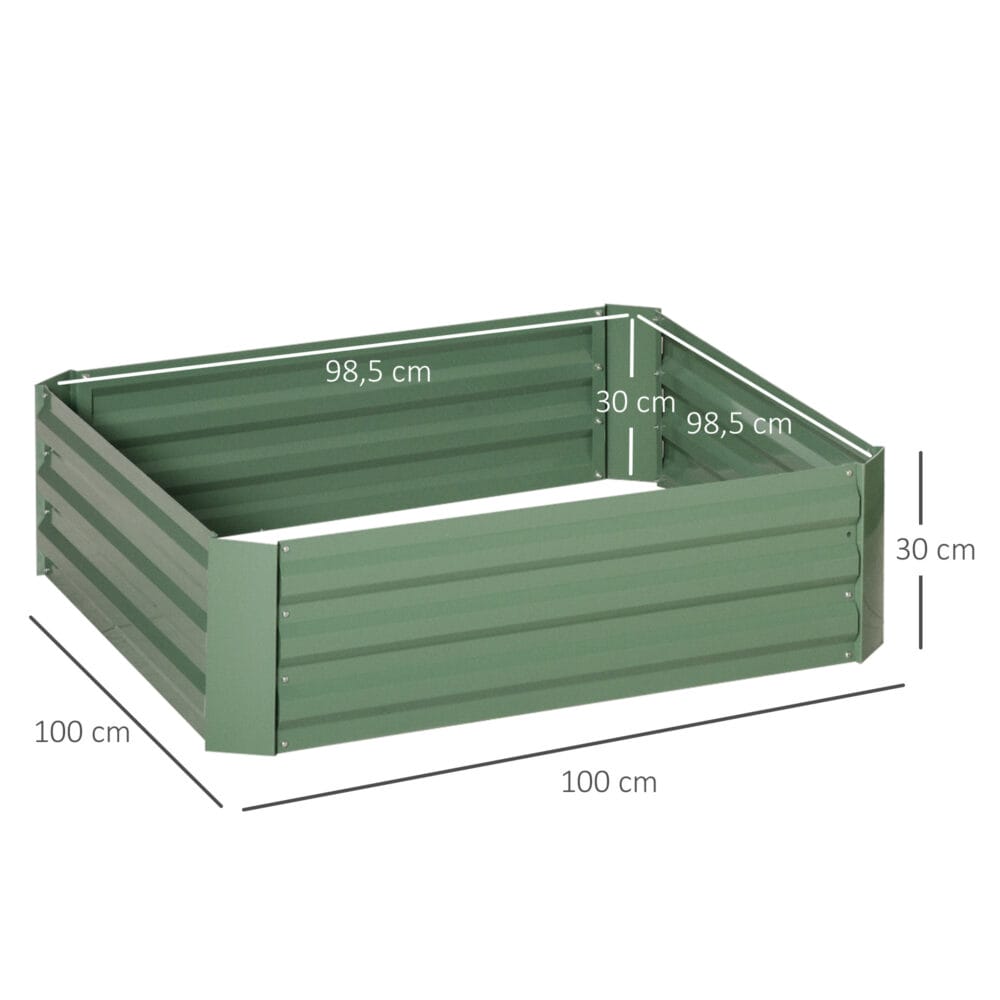Pflanzkasten aus verzinktem Stahl, robust für den Garten, Farbe Grün.