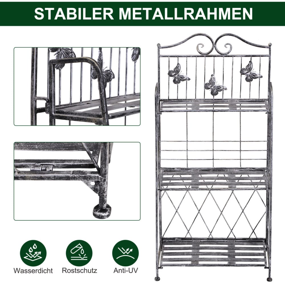 Pflanzregal mit 3 Ebenen, platzsparend aus Metall in Silbergrau.