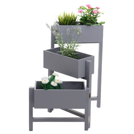 Pflanzregal T275 Standregal Pflanzkasten 65x108x15cm Vintage grau-blau