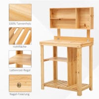 Pflanztisch mit Ablage aus Tannenholz, ideal für Garten und Balkon.