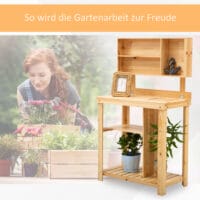 Pflanztisch mit Ablage aus Tannenholz, ideal für Garten und Balkon.