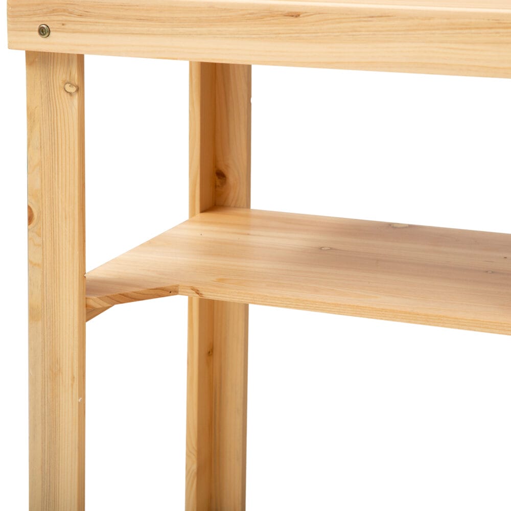 Pflanztisch mit Ablage aus Tannenholz, ideal für Garten und Balkon.