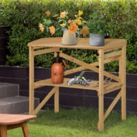 Pflanztisch mit Ablagefläche aus Holz, funktional für Garten, Hellbraun.