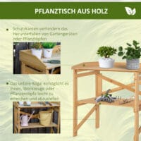 Pflanztisch mit Ablagefläche aus Holz, funktional für Garten, Hellbraun.