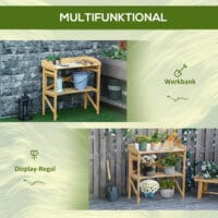 Pflanztisch mit Ablagefläche aus Holz, funktional für Garten, Hellbraun.