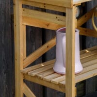 Pflanztisch mit Ablagefläche aus Holz, funktional für Garten, Hellbraun.