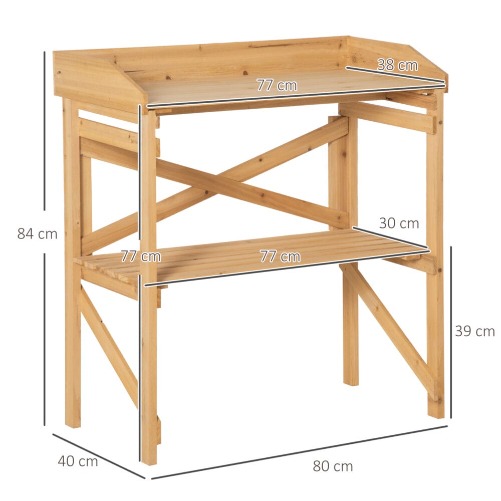 Pflanztisch mit Ablagefläche aus Holz, funktional für Garten, Hellbraun.