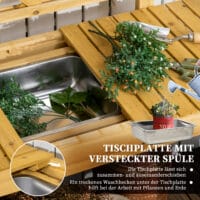 Pflanztisch mit Edelstahlbecken, modern und praktisch, Farbe Braun.