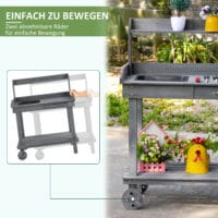 Pflanztisch mit Schublade, Waschbecken und Rollen, Farbe Grau.