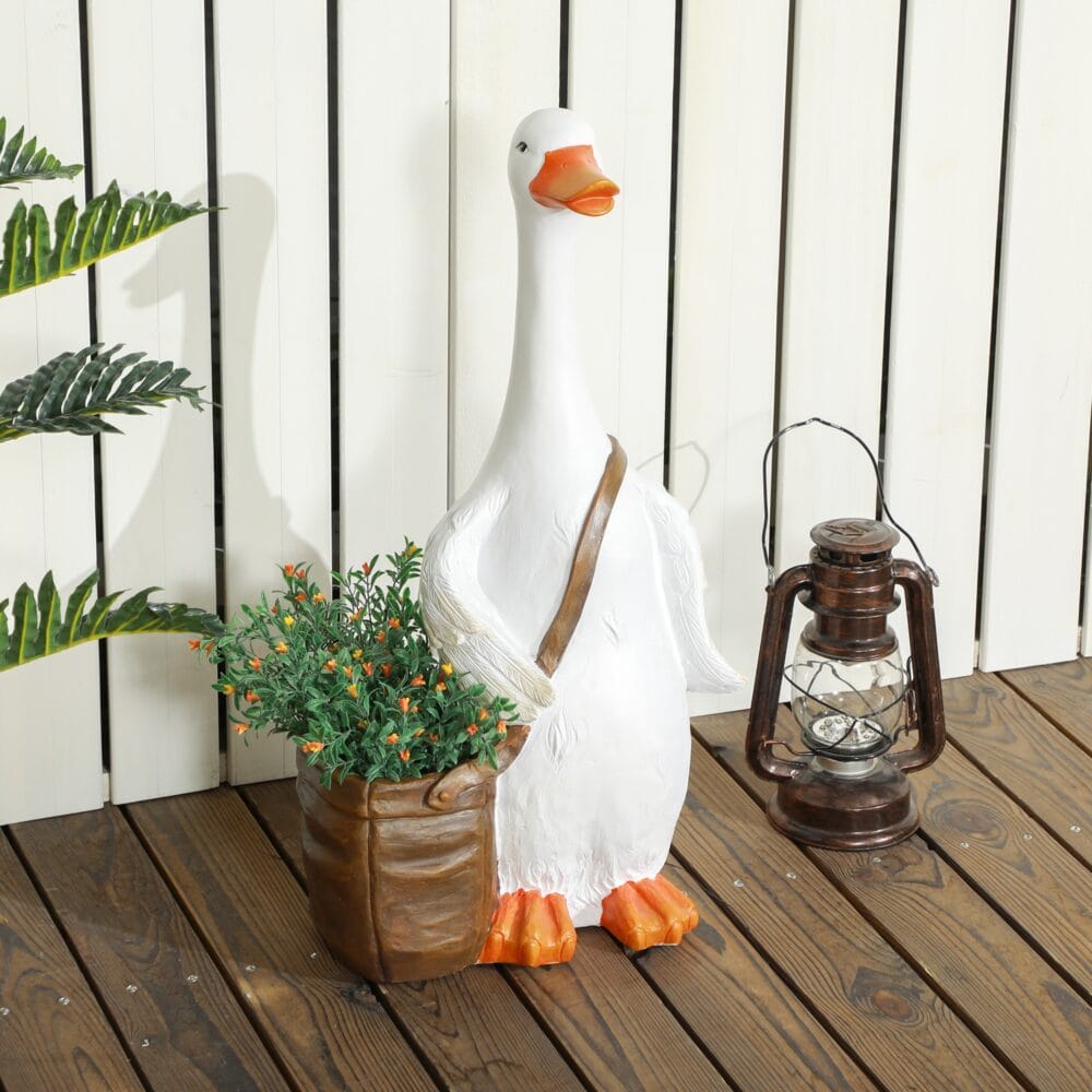 Pflanztopf mit Entwässerungssystem, Schwan-Design, für Indoor & Outdoor, Farbe Weiß.