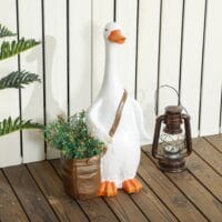 Pflanztopf mit Entwässerungssystem, Schwan-Design, für Indoor & Outdoor, Farbe Weiß.