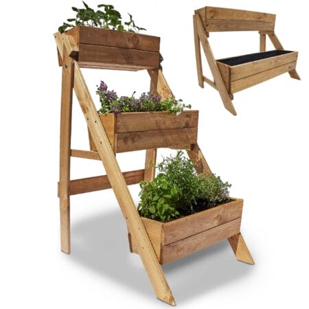 Drei-stufige Pflanztreppe aus Holz für Pflanzen oder Dekoration.
