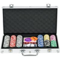 Silberner Pokerkoffer mit 300 Chips und Schloss, Komplettset für Pokerabende