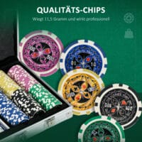 Silberner Pokerkoffer mit 300 Chips und Schloss, Komplettset für Pokerabende