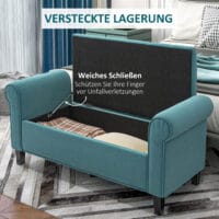 Grüne stilvolle Polsterbank in Samtoptik mit integriertem Stauraum. Verleiht jedem Raum einen Hauch von Luxus.