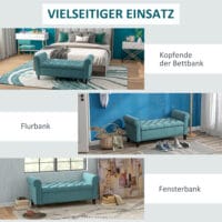 Grüne stilvolle Polsterbank in Samtoptik mit integriertem Stauraum. Verleiht jedem Raum einen Hauch von Luxus.