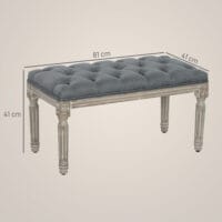 Graue Polsterbank im Vintage-Stil mit eleganter Knopfverzierung. Ein zeitloses Möbelstück für klassische Einrichtungen.