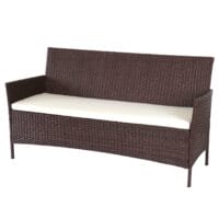 Poly-Rattan Gartenbank Halden 3-Sitzer braun-meliert, Kissen creme