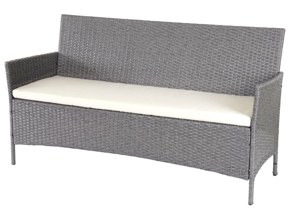 Poly-Rattan Gartenbank Halden 3-Sitzer grau, Kissen creme