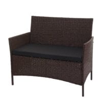 Poly-Rattan Gartenbank Halden braun meliert Kissen schwarz