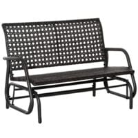 Dunkelgraue Polyrattan-Schaukelbank für zwei Personen.