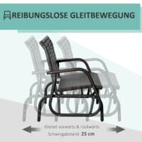 Dunkelgraue Polyrattan-Schaukelbank für zwei Personen.