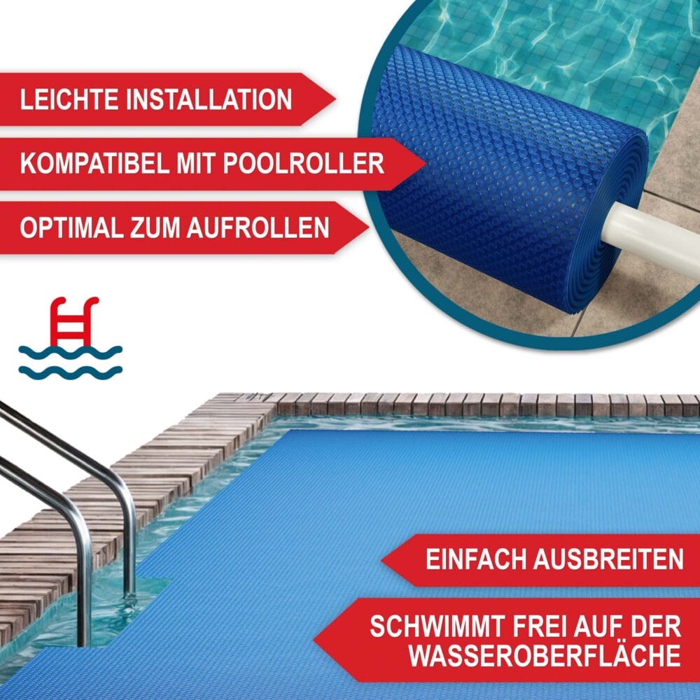Effiziente Pool Solarplane (600x400cm), wärmespeichernd und zuschneidbar.