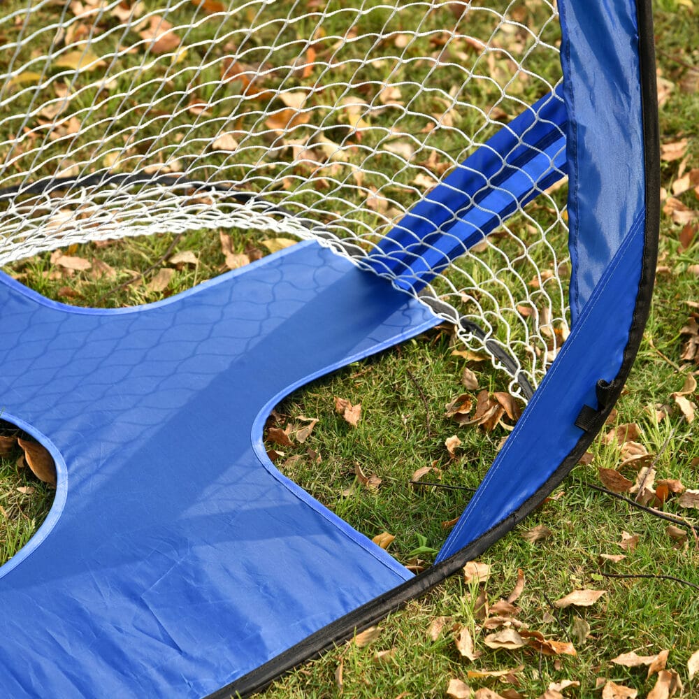 Blaues 2er-Set faltbarer Pop-Up Fussballtore, 123x80x80cm gross, ideal für spontane Spiele und einfaches Verstauen.