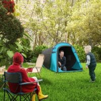 Pop-Up Zelt für 1–2 Personen, leicht & robust, Farbe Blau-Grau.