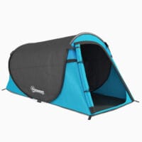 Pop-Up Zelt für 1–2 Personen, leicht & robust, Farbe Blau-Grau.