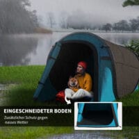 Pop-Up Zelt für 1–2 Personen, leicht & robust, Farbe Blau-Grau.